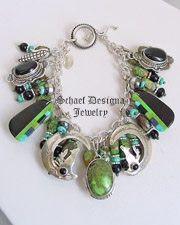  Schaef Designs Green Turquoise Black Onyx Gaspeite Turquoise & Sterling Silver Coyote Charm Bracelet | New Mexico